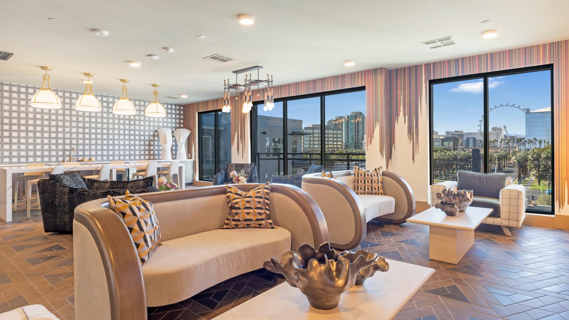 Spacious Las Vegas apartment living room with panoramic view